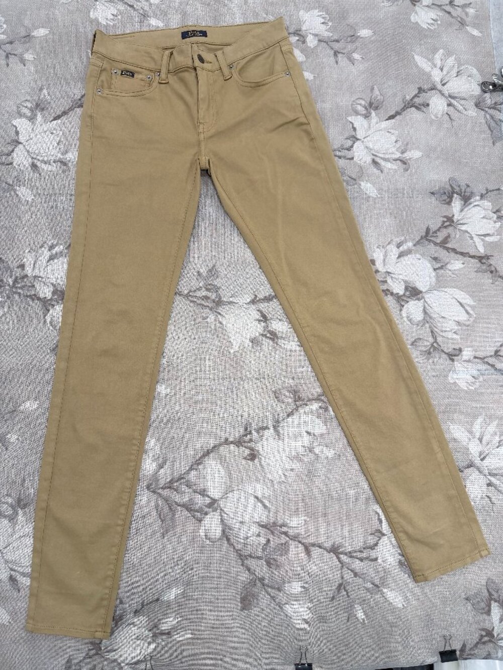 Polo Ralph Lauren Tompkins Skinny Jeans 25 Tan Khaki Stretch Mid Rise